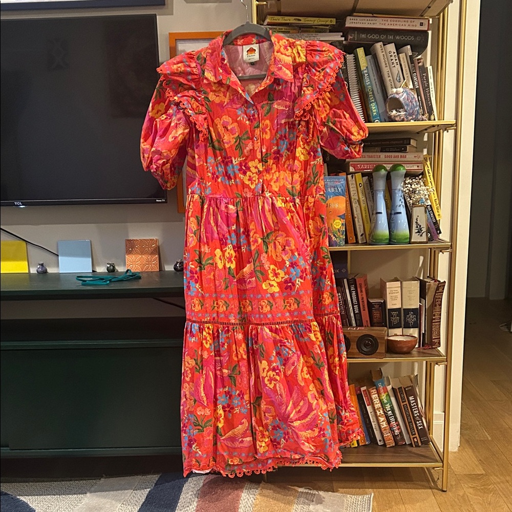 FARM RIO Floral Ruffle Midi Dress